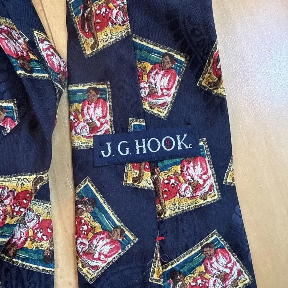 PAUL GAUGIN MUSEUM COLLECTION SILK TIE BY JG HOOK NAVY WOMEN SITTING ON BEACH